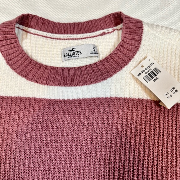 Hollister Women's Crewneck Sweater in Burgundy and White Stripes - Size Small - Picture 3 of 15